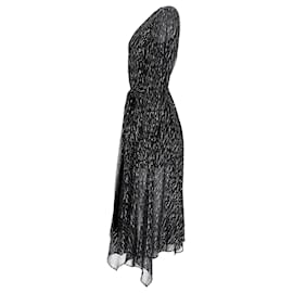 Maje-Maje Route Gathered Metallic Georgette Midi Dress In Black Polyester-Black