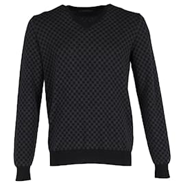 Louis Vuitton-Maglione Louis Vuitton in maglia con motivo Damier in lana nera-Nero