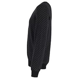 Louis Vuitton-Maglione Louis Vuitton in maglia con motivo Damier in lana nera-Nero