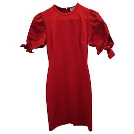 Red Valentino Robe à manches avec nœud en coton rouge Rouge