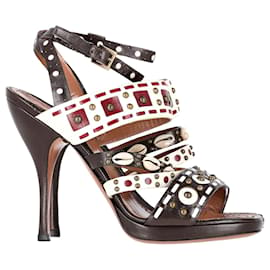 Alaïa-Alaïa Embellished Woven Sandals in Brown Leather -Brown