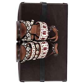 Alaïa-Alaïa Embellished Woven Sandals in Brown Leather-Brown