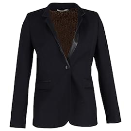 Sandro-Veste de Costume Sandro avec Col en Cuir en Laine Noir-Noir