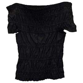 Saint Laurent-Yves Saint Laurent Smocked Off Shoulder Top in Black Cotton-Black