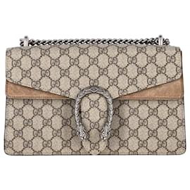 Gucci-Gucci Dionysus GG Supreme Small Shoulder Bag in Beige Canvas-Brown,Beige