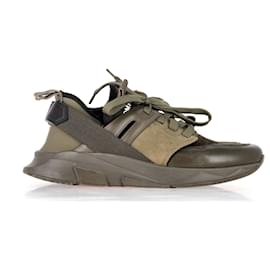 Tom Ford-Tom Ford Jago Sneakers in Olive Leather and Suede-Green