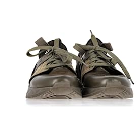 Tom Ford-Tom Ford Jago Sneakers aus olivfarbenem Leder und Wildleder-Grün