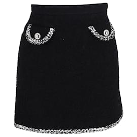 Alessandra Rich-Alessandra Rich Embroidered Tweed High-Rise Mini Skirt in Black Wool-Black