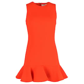 Victoria Beckham-Victoria, Victoria Beckham Vestido recto con dobladillo con volantes en lana naranja-Naranja