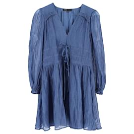 Maje-Maje Long Sleeve Mini Dress in Blue Cotton-Blue