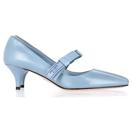 Prada-Prada Sapatos de bico fino em couro azul-Azul