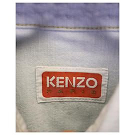 Kenzo-Camicia in denim con ricamo logo Kenzo in cotone azzurro-Blu,Blu chiaro