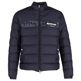 Moncler Servieres Zip-Up Puffer Jacket in Navy Blue Nylon Blue