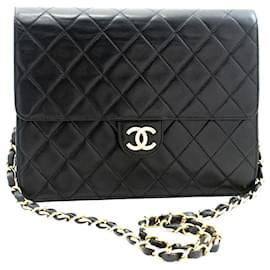 Chanel-Preto pequeno vintage 1997 aba de hardware de ouro-Preto