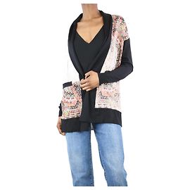 Etro Schwarzer, langer Cardigan aus bedruckter Wolle – Größe UK 6 Schwarz