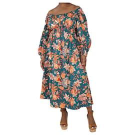 Ulla Johnson-Teal floral printed midi dress - size UK 16-Green