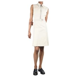 Prada-Vestido midi bege sem mangas com costura contrastante - tamanho UK 6-Outro