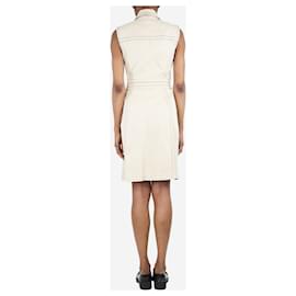 Prada-Vestido midi bege sem mangas com costura contrastante - tamanho UK 6-Outro