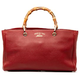 Gucci-Gucci Red Medium Bamboo Shopper-Vermelho