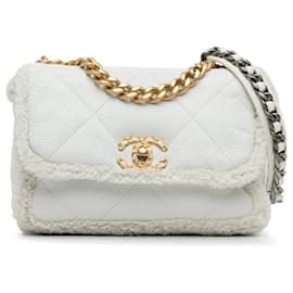 Chanel-Chanel White Medium Patent Shearling 19 Flap-Other