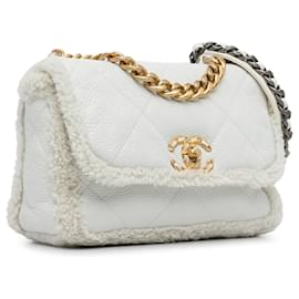 Chanel-Chanel White Medium Patent Shearling 19 Flap-Other