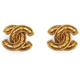 Chanel-Chanel Gold CC Quilted Clip On Earrings-Golden