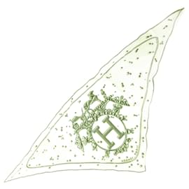 Hermès-Hermès Foulard Triangle En Soie Vert Vif Argent-Vert