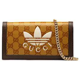 Gucci-Gucci Brown x Adidas GG Supreme Geldbörse mit Kette-Braun