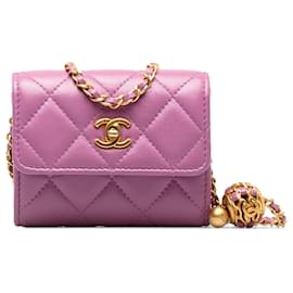 Chanel-Chanel Purple Mini Lambskin Pearl Crush Flap Clutch with Chain-Purple