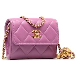 Chanel-Chanel Purple Mini Lambskin Pearl Crush Flap Clutch with Chain-Purple
