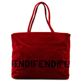 Fendi-Fendi Red Velvet Logo Tote-Red