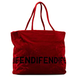 Fendi-Fendi Red Velvet Logo Tote-Red