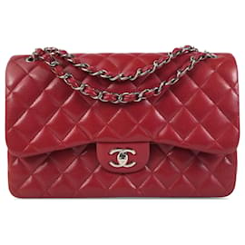 Chanel-Chanel Red Jumbo Classic Caviar lined Flap-Red