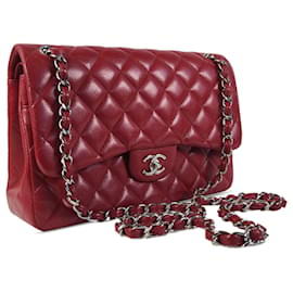 Chanel-Chanel Red Jumbo Classic Caviar lined Flap-Red
