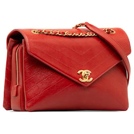 Chanel-Chanel Red Medium CC Chevron Lambskin Envelope Flap-Red