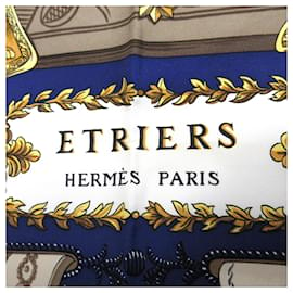 Hermès-Hermes Blue Etriers Silk Scarf-Blue