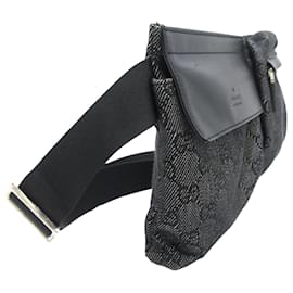 Gucci-Gucci Gray GG Denim Double Pocket Belt Bag-Grey,Dark grey