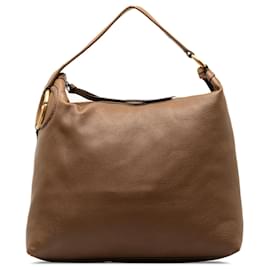 Gucci-Gucci Brown Pebbled calf leather Twill Hobo-Brown