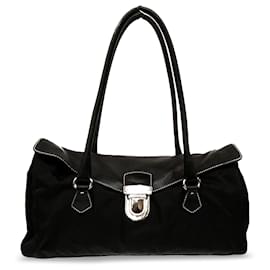 Prada-Prada Black Soft Calf and Tessuto Easy Shoulder Bag-Black