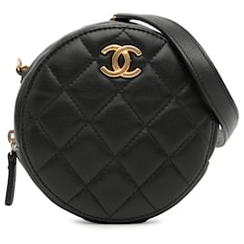 Chanel-Chanel Black Quilted Calfskin About Pearls Round Clutch with Chain-Black
