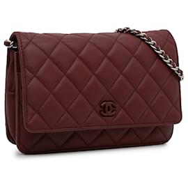 Chanel-Chanel Red Classic Lambskin Wallet on Chain-Red