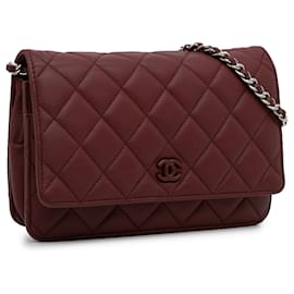 Chanel-Carteira Chanel Red Classic em pele de cordeiro com corrente-Vermelho