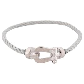 Fred-Fred force bracelet 10 MM MANILA IN WHITE GOLD 18K + T STEEL CABLE14 Gold-Silvery