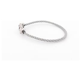 Fred-Fred force bracelet 10 MM MANILA IN WHITE GOLD 18K + T STEEL CABLE14 Gold-Silvery