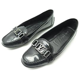Louis Vuitton-LOUIS VUITTON SHOES OXFORD MOCCASIN 38 BLACK PATENT LEATHER LOAFERS SHOES-Black