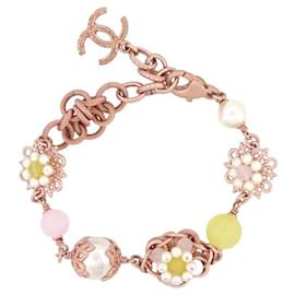 Chanel-NEW CHANEL BRACELET 2016 PINK TWISTED CHAIN WITH FLOWERS & BEADS STRAP-Pink
