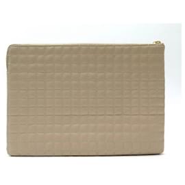 Céline-NEW CELINE C CHARM HAND POUCH BAG 10b813BFL.03ND QUILTED LEATHER POUCH-Beige