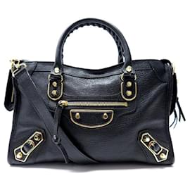 Balenciaga-NEW BALENCIAGA METALLIC EDGE CITY SMALL HANDBAG 432831 BLACK LEATHER BAG-Black