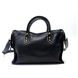 Balenciaga-NEW BALENCIAGA METALLIC EDGE CITY SMALL HANDBAG 432831 BLACK LEATHER BAG-Black