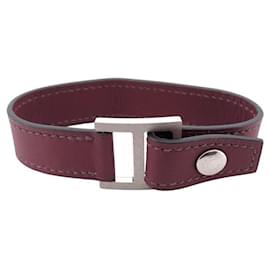 Hermès-NUEVA PULSERA HERMES CLOU DE SELLE TAMAÑO DE ACERO CEPILLADO 4 18 BRAZALETE CM DE PIEL-Burdeos